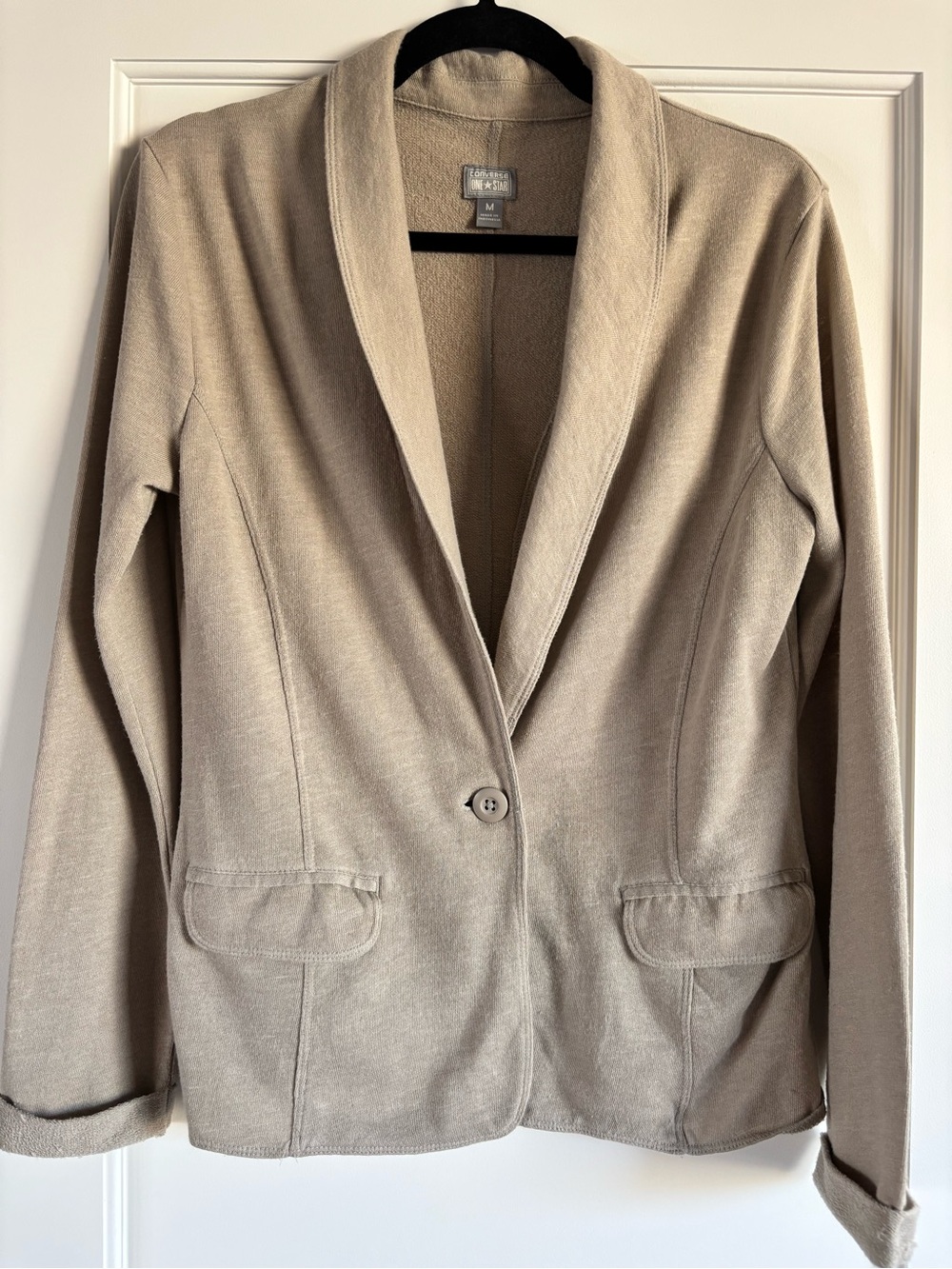 Converse Women's Beige Single-Button Shawl Collar Soft Knit Blazer